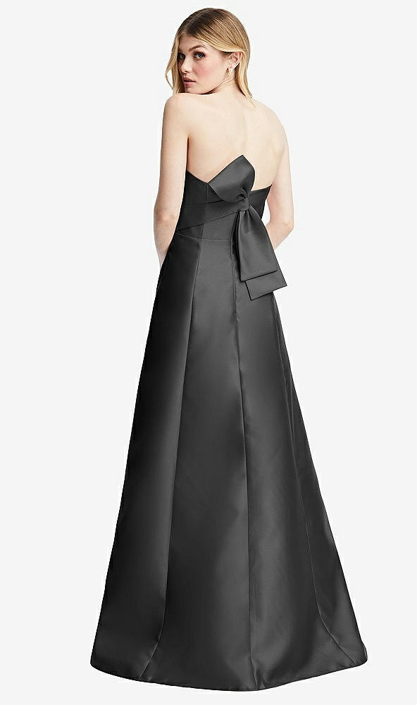 Front View - Pewter Strapless A-line Satin Gown with Modern Bow Detail