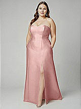 Alt View 1 Thumbnail - Rose - PANTONE Rose Quartz Strapless A-line Satin Gown with Modern Bow Detail