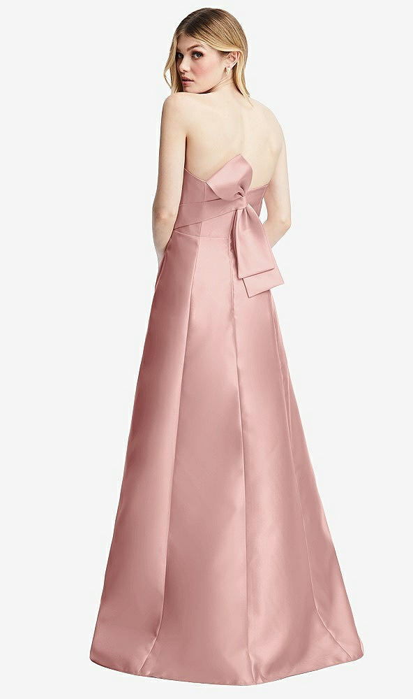 Front View - Rose - PANTONE Rose Quartz Strapless A-line Satin Gown with Modern Bow Detail