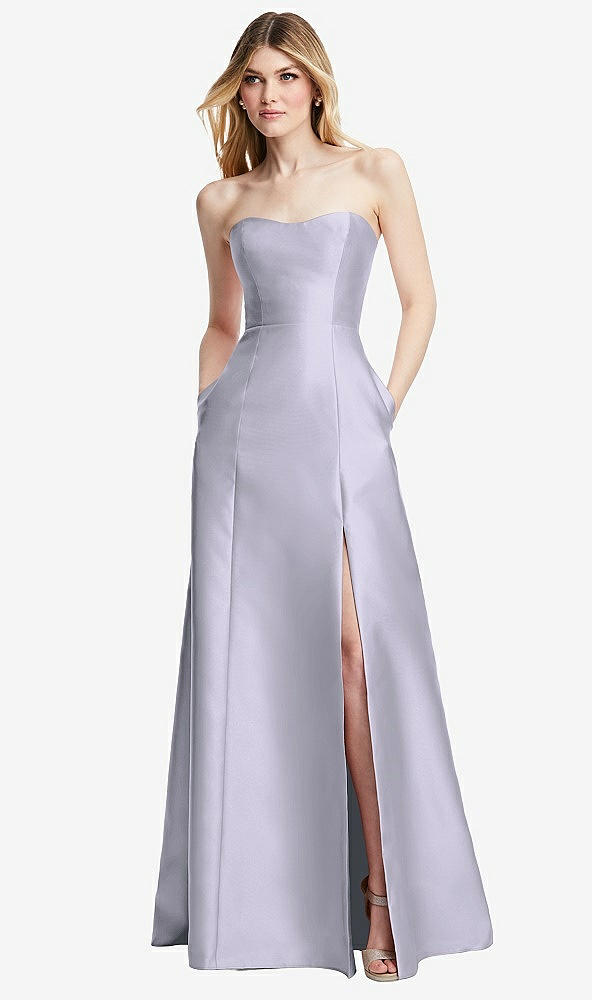 Back View - Silver Dove Strapless A-line Satin Gown with Modern Bow Detail