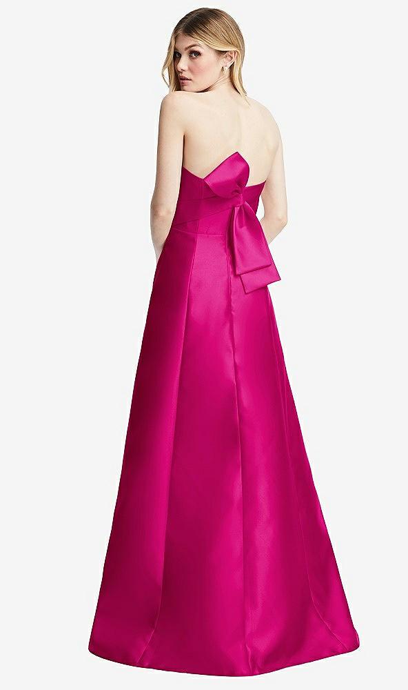 Front View - Think Pink Strapless A-line Satin Gown with Modern Bow Detail