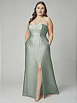 Alt View 1 Thumbnail - Willow Green Strapless A-line Satin Gown with Modern Bow Detail