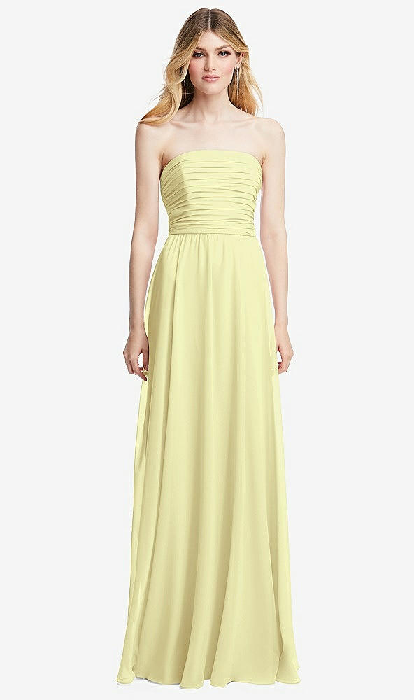 Front View - Butter Yellow Shirred Bodice Strapless Chiffon Maxi Dress with Optional Straps