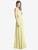 Side View Thumbnail - Butter Yellow Shirred Bodice Strapless Chiffon Maxi Dress with Optional Straps