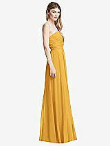 Side View Thumbnail - NYC Yellow Shirred Bodice Strapless Chiffon Maxi Dress with Optional Straps