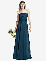 Alt View 1 Thumbnail - Atlantic Blue Shirred Bodice Strapless Chiffon Maxi Dress with Optional Straps