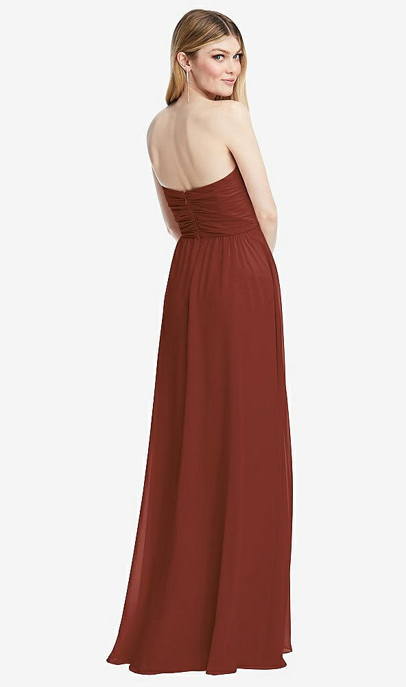 Back View - Auburn Moon Shirred Bodice Strapless Chiffon Maxi Dress with Optional Straps