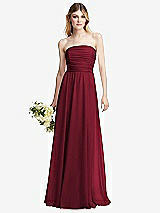 Alt View 1 Thumbnail - Burgundy Shirred Bodice Strapless Chiffon Maxi Dress with Optional Straps