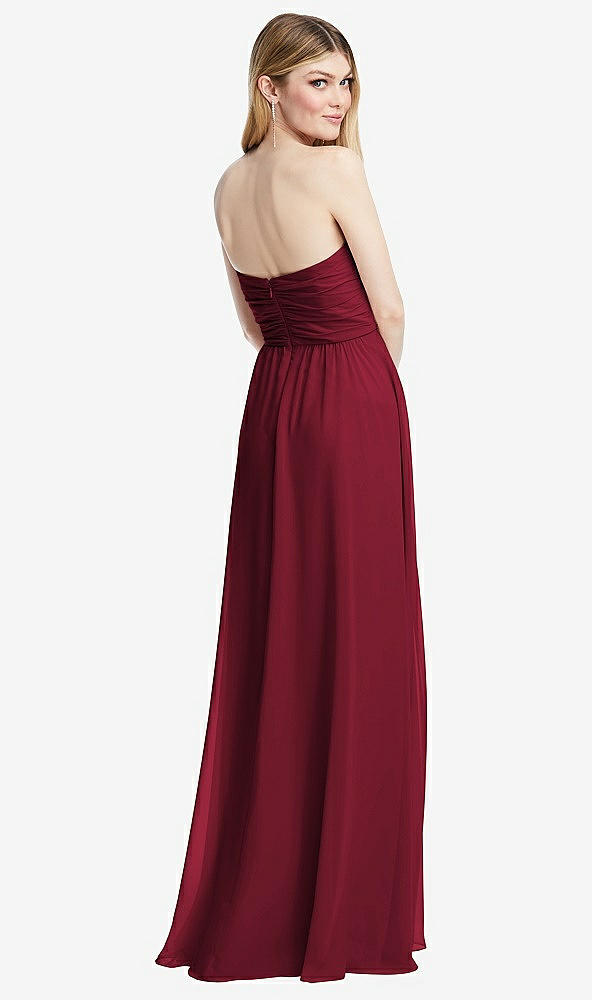 Back View - Burgundy Shirred Bodice Strapless Chiffon Maxi Dress with Optional Straps