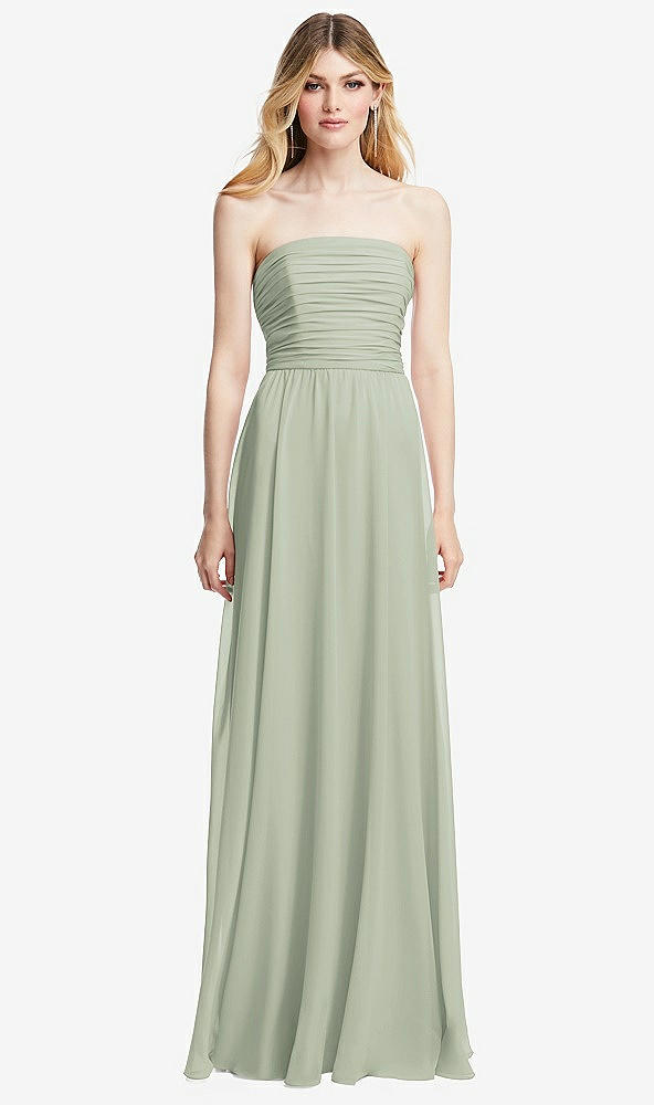 Front View - Celadon Shirred Bodice Strapless Chiffon Maxi Dress with Optional Straps