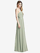 Side View Thumbnail - Celadon Shirred Bodice Strapless Chiffon Maxi Dress with Optional Straps