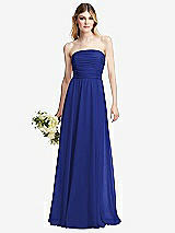 Alt View 1 Thumbnail - Cobalt Blue Shirred Bodice Strapless Chiffon Maxi Dress with Optional Straps