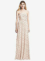 Front View Thumbnail - Coquette Floral Print Shirred Bodice Strapless Chiffon Maxi Dress with Optional Straps