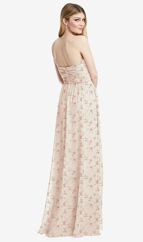 Back View - Coquette Floral Print Shirred Bodice Strapless Chiffon Maxi Dress with Optional Straps