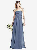 Alt View 1 Thumbnail - Larkspur Blue Shirred Bodice Strapless Chiffon Maxi Dress with Optional Straps