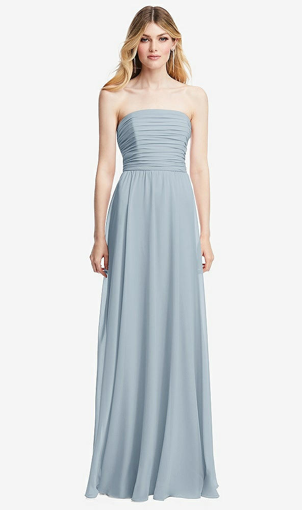 Front View - Mist Shirred Bodice Strapless Chiffon Maxi Dress with Optional Straps