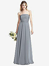 Alt View 1 Thumbnail - Platinum Shirred Bodice Strapless Chiffon Maxi Dress with Optional Straps