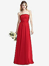 Alt View 1 Thumbnail - Parisian Red Shirred Bodice Strapless Chiffon Maxi Dress with Optional Straps