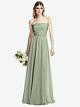 Alt View 1 Thumbnail - Sage Shirred Bodice Strapless Chiffon Maxi Dress with Optional Straps