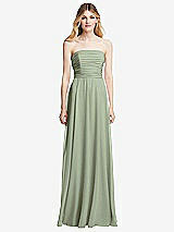 Front View Thumbnail - Sage Shirred Bodice Strapless Chiffon Maxi Dress with Optional Straps