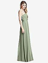 Side View Thumbnail - Sage Shirred Bodice Strapless Chiffon Maxi Dress with Optional Straps