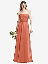 Alt View 1 Thumbnail - Terracotta Copper Shirred Bodice Strapless Chiffon Maxi Dress with Optional Straps