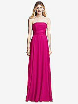 Front View Thumbnail - Think Pink Shirred Bodice Strapless Chiffon Maxi Dress with Optional Straps