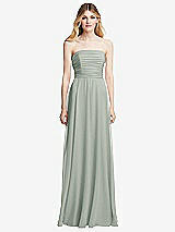 Front View Thumbnail - Willow Green Shirred Bodice Strapless Chiffon Maxi Dress with Optional Straps