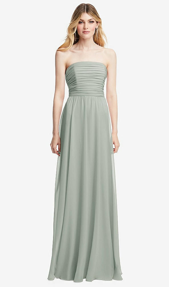 Front View - Willow Green Shirred Bodice Strapless Chiffon Maxi Dress with Optional Straps