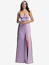 Alt View 1 Thumbnail - Pale Purple Bustier A-Line Maxi Dress with Adjustable Spaghetti Straps