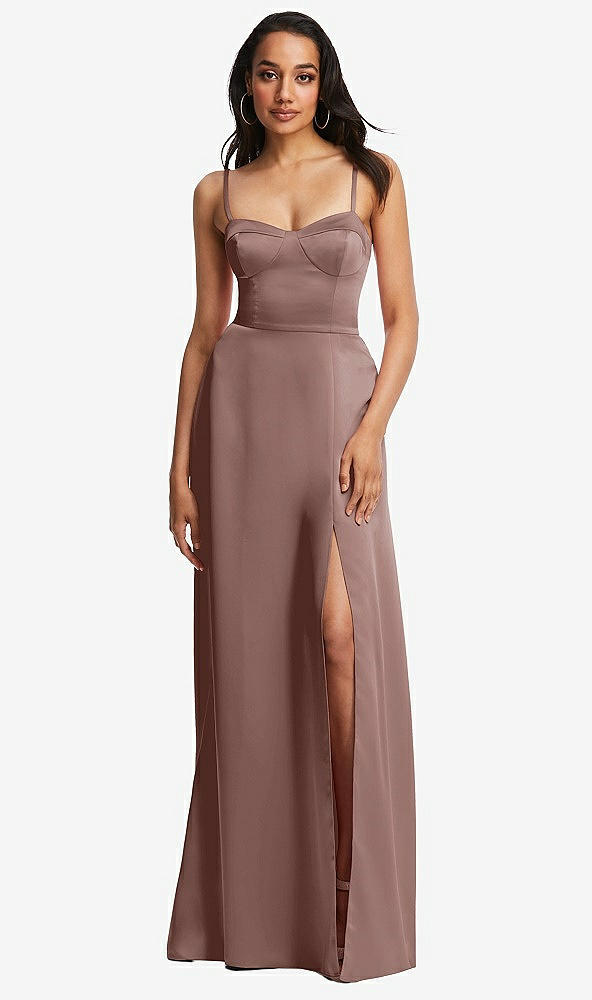 Front View - Sienna Bustier A-Line Maxi Dress with Adjustable Spaghetti Straps