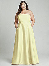 Alt View 1 Thumbnail - Butter Yellow Strapless Bias Cuff Bodice Satin Gown with Pockets