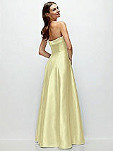 Side View Thumbnail - Butter Yellow Strapless Bias Cuff Bodice Satin Gown with Pockets