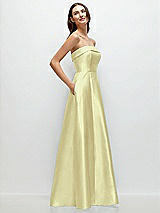 Rear View Thumbnail - Butter Yellow Strapless Bias Cuff Bodice Satin Gown with Pockets