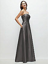 Rear View Thumbnail - Caviar Gray Strapless Bias Cuff Bodice Satin Gown with Pockets