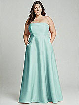 Alt View 1 Thumbnail - Coastal Strapless Bias Cuff Bodice Satin Gown with Pockets