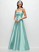 Front View Thumbnail - Coastal Strapless Bias Cuff Bodice Satin Gown with Pockets