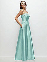 Rear View Thumbnail - Coastal Strapless Bias Cuff Bodice Satin Gown with Pockets