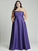 Alt View 1 Thumbnail - Grape Strapless Bias Cuff Bodice Satin Gown with Pockets