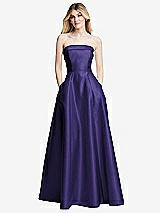 Alt View 3 Thumbnail - Grape Strapless Bias Cuff Bodice Satin Gown with Pockets