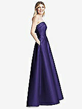 Alt View 5 Thumbnail - Grape Strapless Bias Cuff Bodice Satin Gown with Pockets