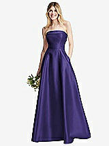 Alt View 6 Thumbnail - Grape Strapless Bias Cuff Bodice Satin Gown with Pockets