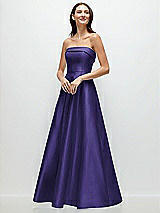 Front View Thumbnail - Grape Strapless Bias Cuff Bodice Satin Gown with Pockets