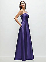 Rear View Thumbnail - Grape Strapless Bias Cuff Bodice Satin Gown with Pockets