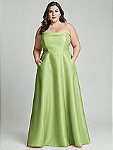 Alt View 1 Thumbnail - Mojito Strapless Bias Cuff Bodice Satin Gown with Pockets