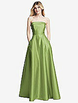 Alt View 3 Thumbnail - Mojito Strapless Bias Cuff Bodice Satin Gown with Pockets