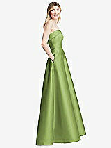 Alt View 5 Thumbnail - Mojito Strapless Bias Cuff Bodice Satin Gown with Pockets