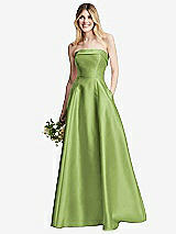 Alt View 6 Thumbnail - Mojito Strapless Bias Cuff Bodice Satin Gown with Pockets