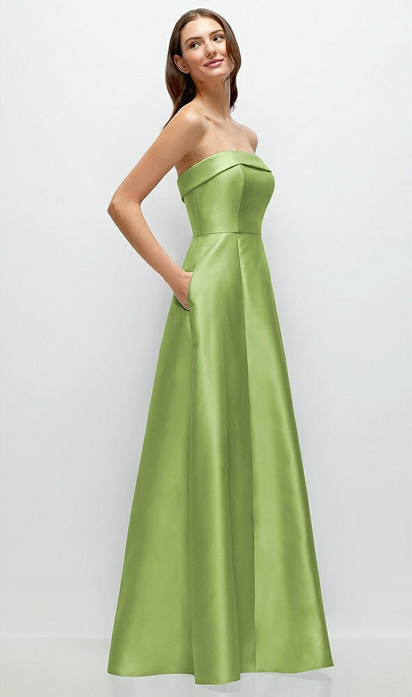 Back View - Mojito Strapless Bias Cuff Bodice Satin Gown with Pockets