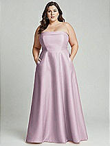 Alt View 1 Thumbnail - Suede Rose Strapless Bias Cuff Bodice Satin Gown with Pockets